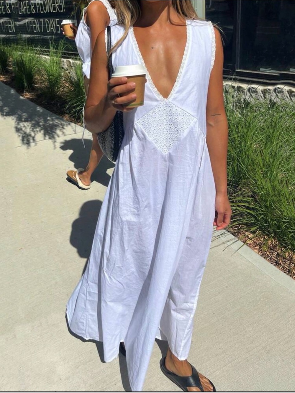 White Maxi Dress Sleeveless V-Neck Sz M